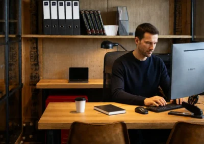 Private office pod at DeskPlex Hawthorn with dedicated desk, monitor and ergonomic workspace